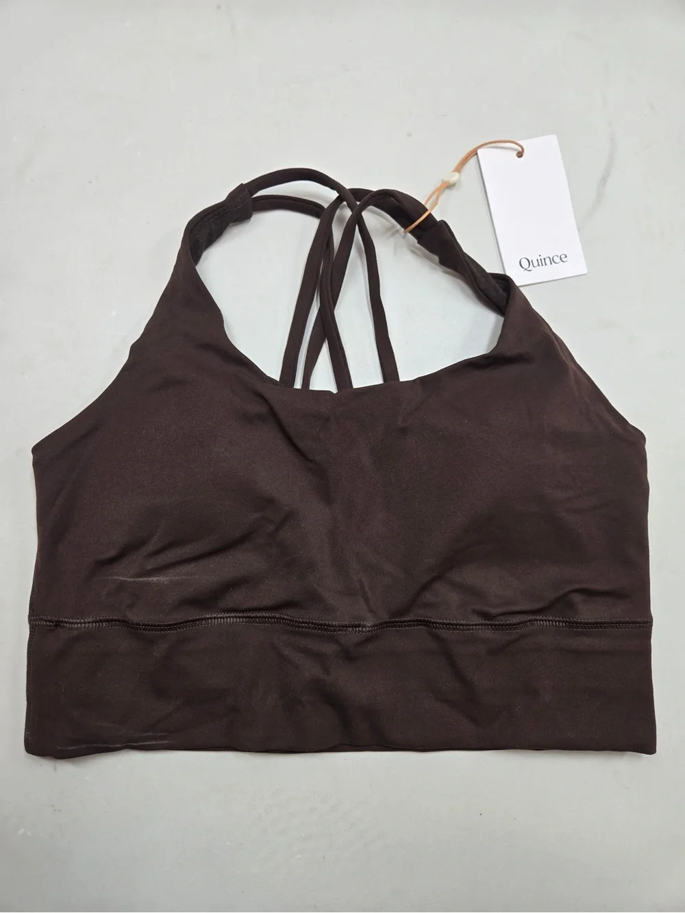 NWT QUINCE Power-Up Long Line Strappy Sports Bra Medium Espresso 0284